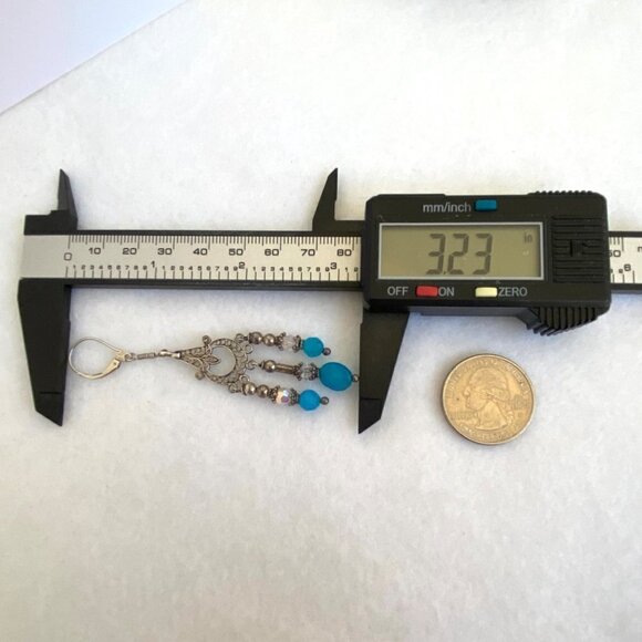 Sterling Silver 925 Blue Glass Beaded Filigree Fringe Chandelier Dangle Earrings - Picture 12 of 15